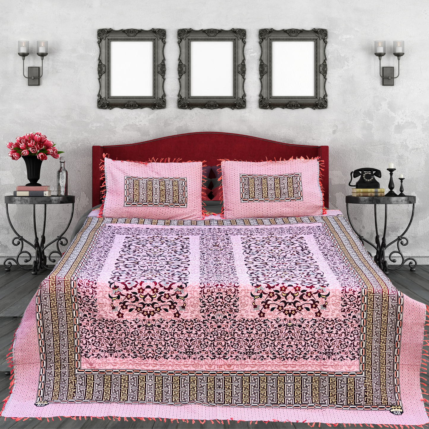 3PC Pink Soti Cotton Bedding Set – Pure Cotton, Elegant Design