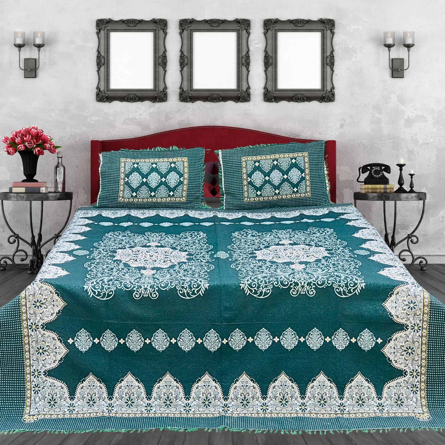 Decent Green – 3PC Soti Cotton Bedsheet Set | Soft, Breathable & Durable