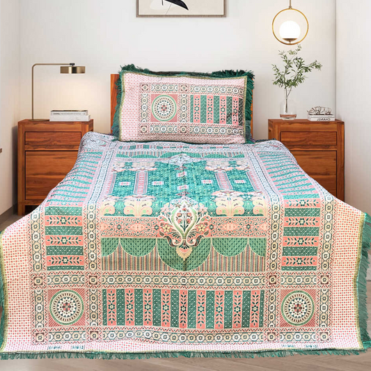 Green Red Shade Goldstar 3-Piece Bedsheet – Soft Touch & Elegant Shine