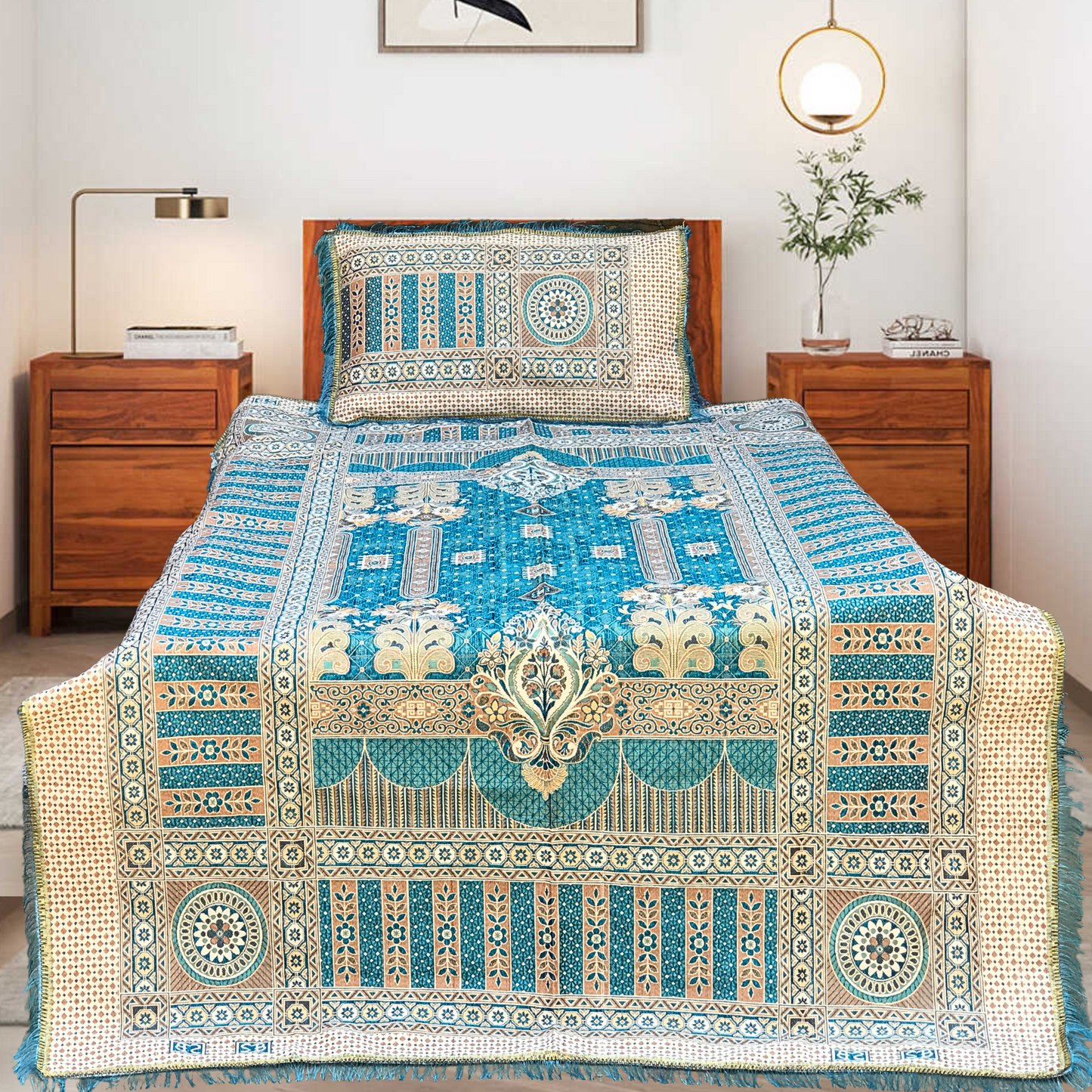 Ferozi Brown Shade Goldstar 3-Piece Bedsheet – Soft Touch & Elegant Shine