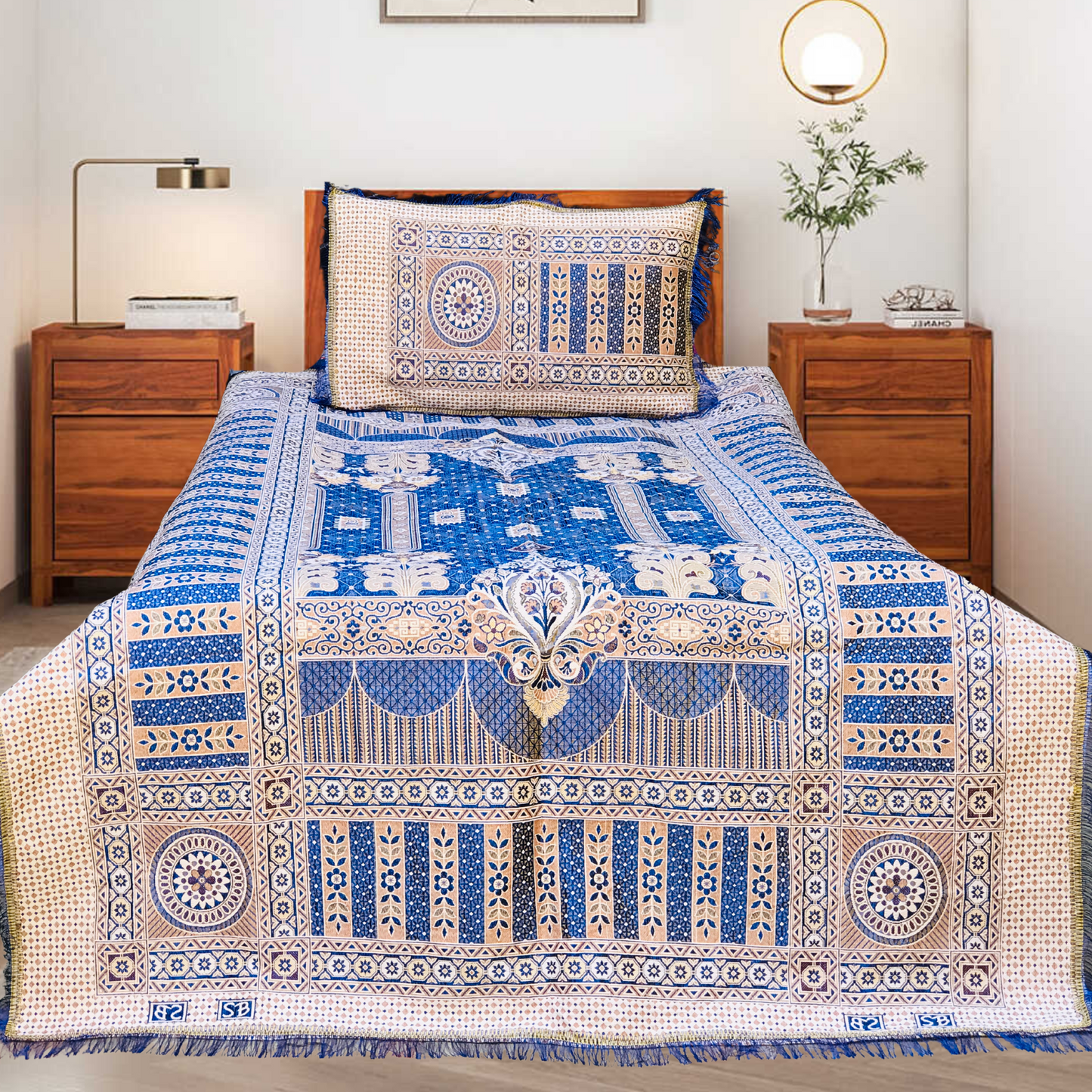 Blue Brown Shade Goldstar 3-Piece Bedsheet – Soft Touch & Elegant Shine