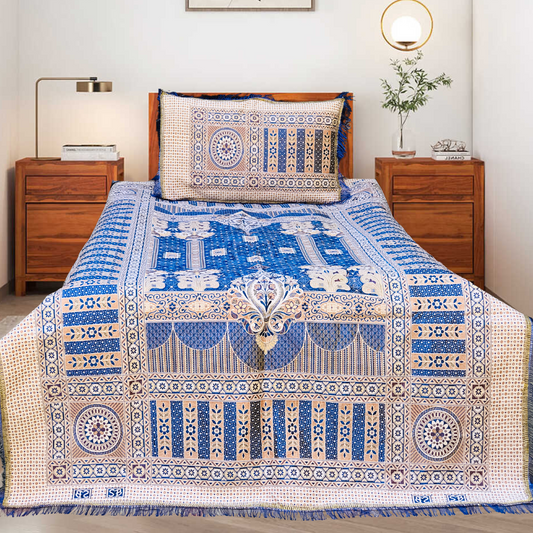 Blue Brown Shade Goldstar 3-Piece Bedsheet – Soft Touch & Elegant Shine