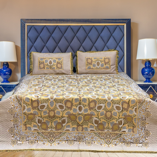 3PC Golden Breeze Fancy Bedsheet – Wedding & Home Luxury