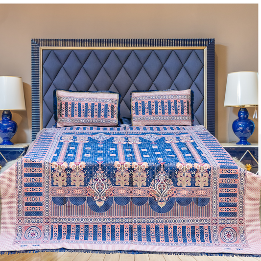 Blue Red Shade Goldstar 3-Piece Bedsheet – Soft Touch & Elegant Shine