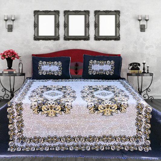 SOTI Blue Cotton A1 3PC Bedsheet – Where Luxury Meets Comfort