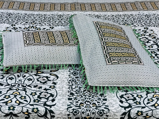 3PC Green Soti Cotton Bedding Set – Pure Cotton, Elegant Design