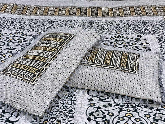 3PC Grey Soti Cotton Bedding Set – Pure Cotton, Elegant Design