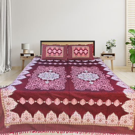 Decent Red – 3PC Soti Cotton Bedsheet Set | Soft, Breathable & Durable