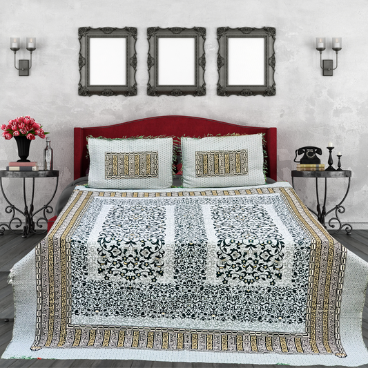 3PC Green Soti Cotton Bedding Set – Pure Cotton, Elegant Design