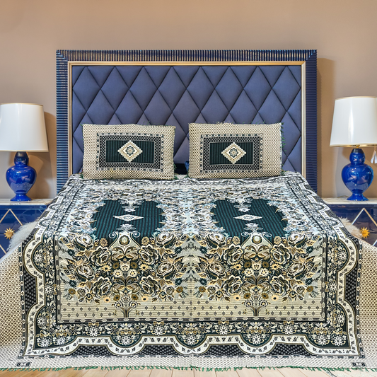 Green Diamond Grace 3PC Cotton Bedsheet – Luxurious Comfort for Every Home