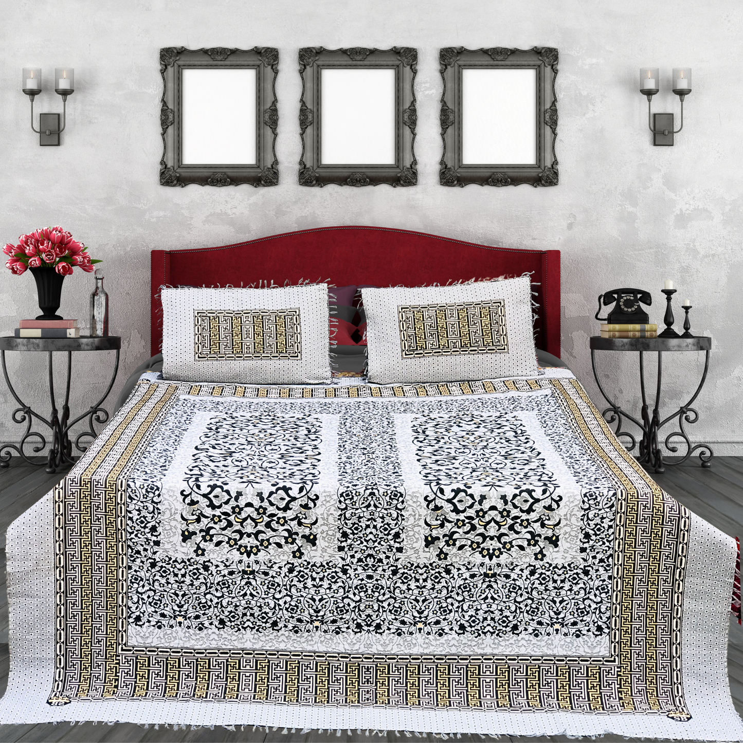 3PC Grey Soti Cotton Bedding Set – Pure Cotton, Elegant Design